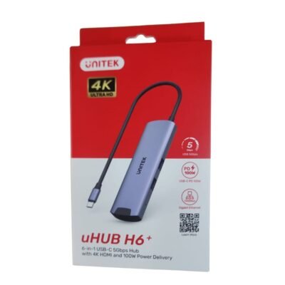 Unitek 6-in-1 USB-C Hub in Qatar – Type-C to HDMI, USB 3.0, Card Reader, 100W PD Adapter