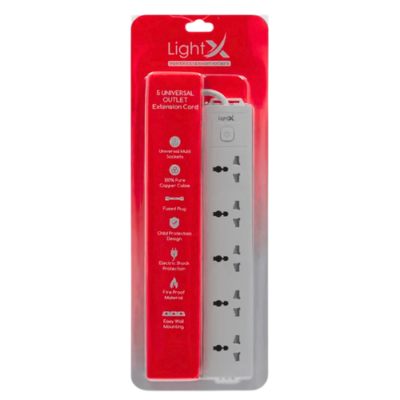 Buy LightX 5 Socket Power Extension with 3 Meter Cord in Qatar – Best Surge Protector for Home & Office Use
