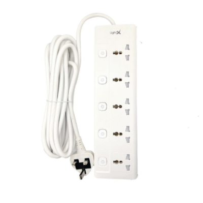 LightX 5-Way Power Extension with Individual Switch – 3 Meter Cord – Best Price in Qatar