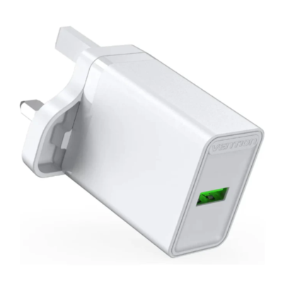 Vention 1-Port USB Wall Charger 18W UK Plug White Model FABW0-UK Fast Charging QC3.0 Power Adapter for iPhone Samsung Huawei Price in Doha Qatar