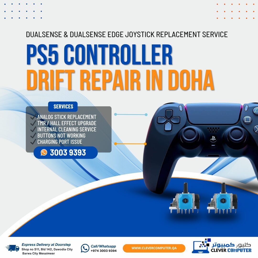 PS5 Controller Drift Repair in Doha Qatar – Analog Stick Replacement & Hall Effect Upgrade